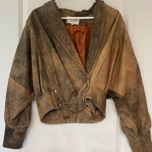 Vintage Sandro Distressed Brown Leather Jacket